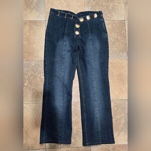 Vintage Y2K FUBU Crossover Button High Rise Medium Wash Bootcut Jeans